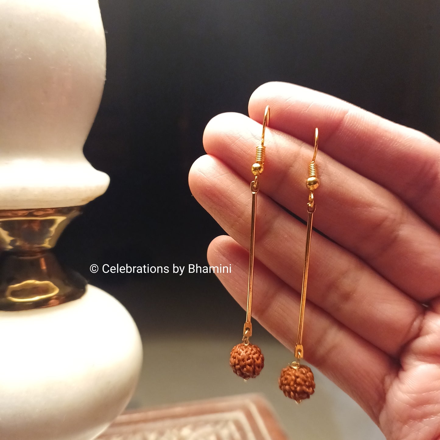 Golden Rudraksha Earrings | Long Rudraksha Earrings
