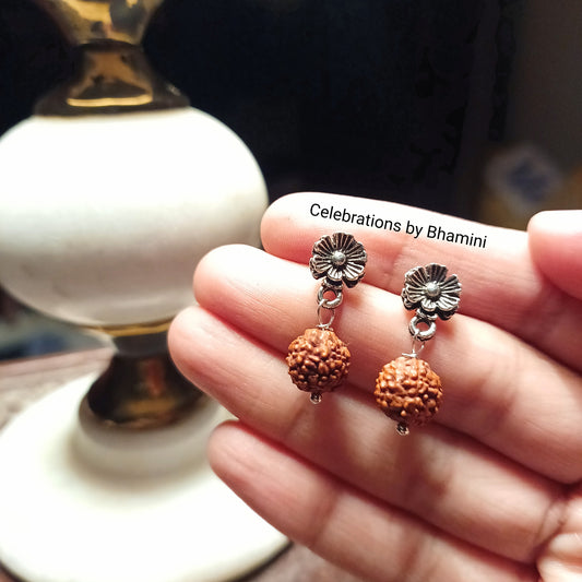 Dainty Floral Rudraksha Earrings | Rudraksha Studs