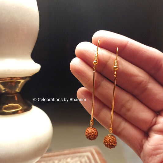 Golden Rudraksha Earrings | Long Rudraksha Earrings