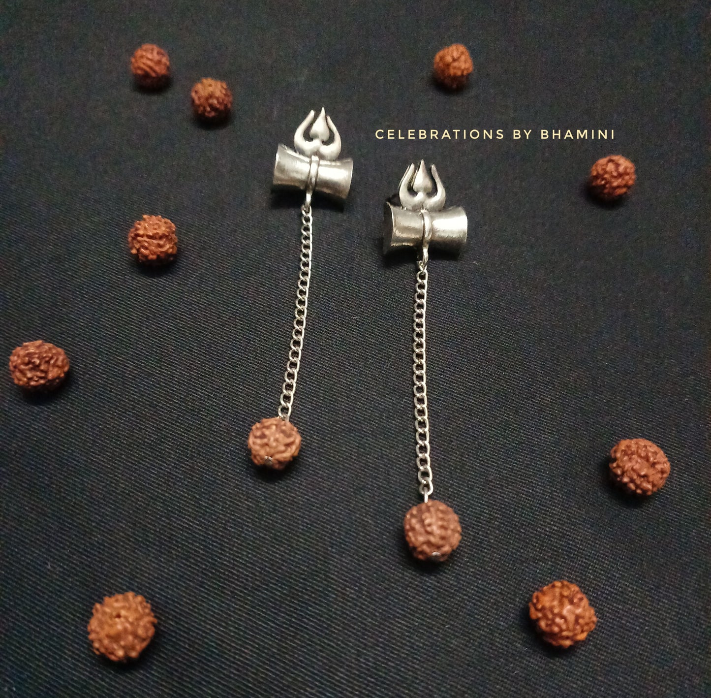 Trishul and damroo Earrings, Trishul Rudraksha Earrings | Rudraksha Studs