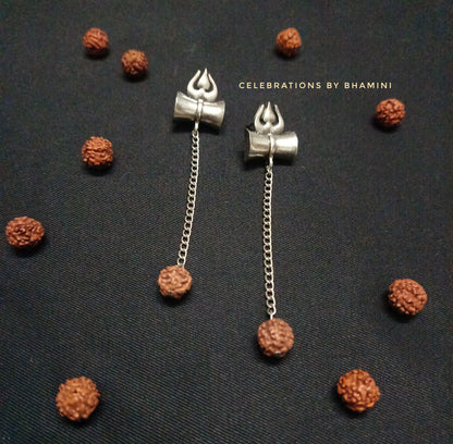 Trishul and damroo Earrings, Trishul Rudraksha Earrings | Rudraksha Studs
